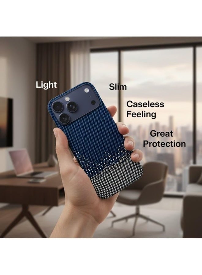 فوني Phoni Ultra Slim Magnetic Case for iPhone 17 Pro Max, Compatible with MagSafe, Thin Lightweight Design Phone Case, Carbon Fiber Style, Raised Camera Protection (Azure – Blue Carbon) - Image 3